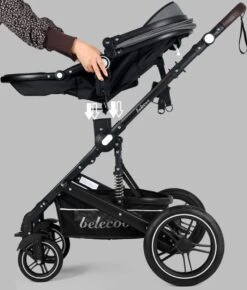 Belecoo - Luxe Kinderwagen - 3-in-1 Buggy - Opklapbare Wandelwagen - Autostoel - Wieg - Multifunctioneel - Zwart -Auto Zit Verkoop 1021x1200 8