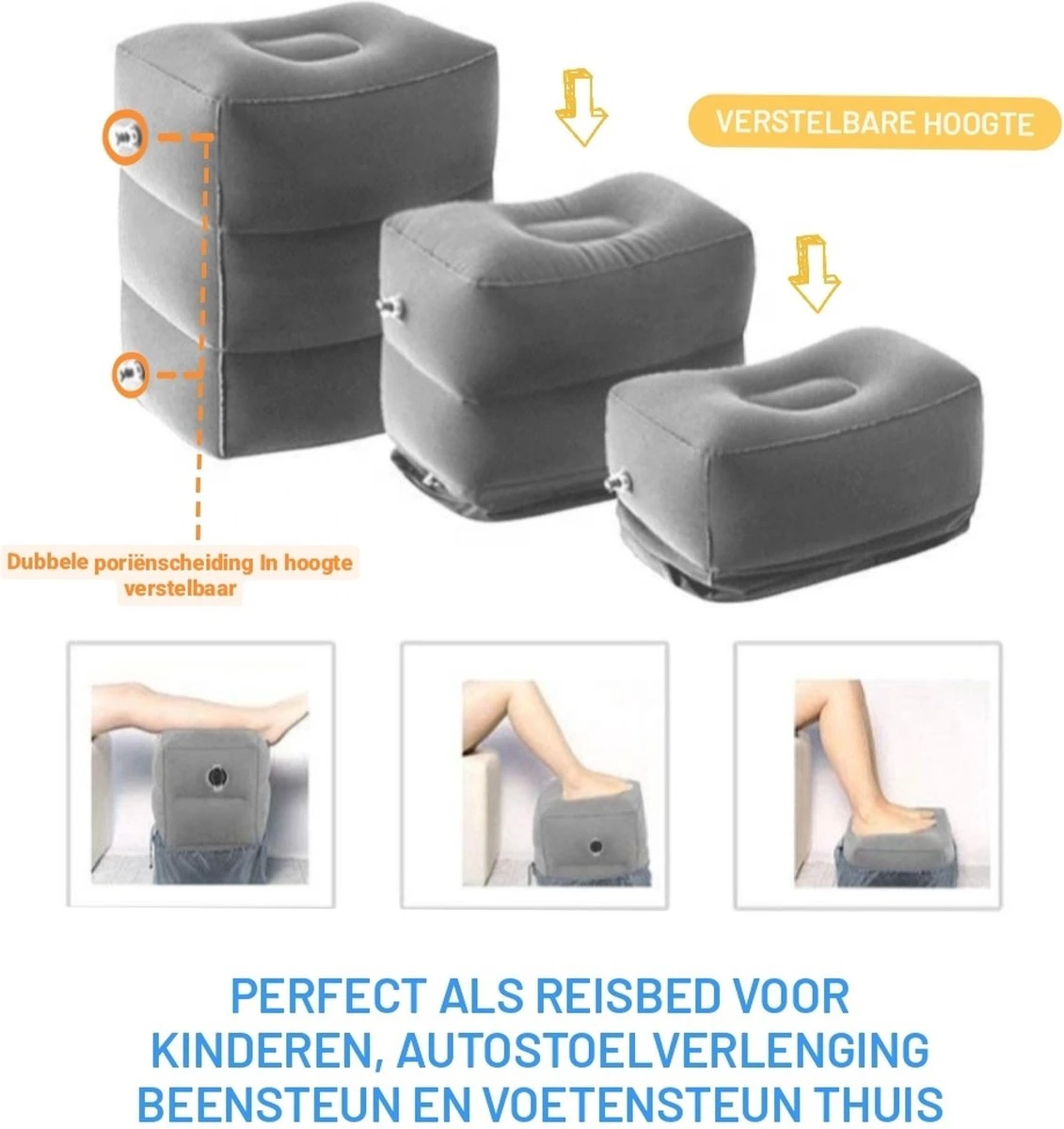 Merkloos Vliegtuigbedje - Voetkussen Opblaasbaar - Voetensteun - Voetenbankje - 3 Hoogte Standen - Reiskussen 5 Merkloos Vliegtuigbedje - Voetkussen Opblaasbaar - Voetensteun - Voetenbankje - 3 Hoogte Standen - Reiskussen - Afbeelding 3
