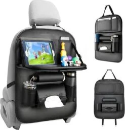 RAMBUX® - Autostoel Organizer Met Tray - Organizer Auto Stoelhoes Met Uitklapbare Tafel - Duurzaam Mat Zwart PU Leer Kunstleer - Tablethouder - Telefoonhouder - Fleshouder -Auto Zit Verkoop 1148x1200