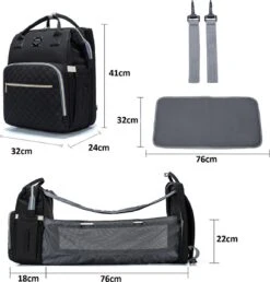 Luiertas - Multifuctioneel Luiertas 3 In 1 - Met Babybedje - Met Verschoningsmatje - Zwart - Met Usb - Met Verdikt Matras -Auto Zit Verkoop 1150x1200 1