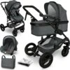 KIDUKU- 3 In 1 Combi-kinderwagen- Antraciet/zwart Buggy Incl. Autostoeltje-regenhoes- Inklapbaar