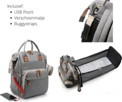Humpy Dumpy Stijlvolle Luiertas Rugzak (Grijs) Met Uitschuifbaar Verschoon/ Slaap Bedje. Incl. Verschoon Matje, USB Poort & Buggy Straps -Auto Zit Verkoop 1200x1001 2