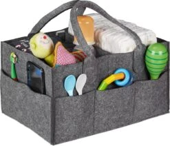 Relaxdays Luiertas Baby - Verzorgingstas Vilt - Organizer Luiers - Uitneembare Schotjes - Lichtgrijs -Auto Zit Verkoop 1200x1028 1
