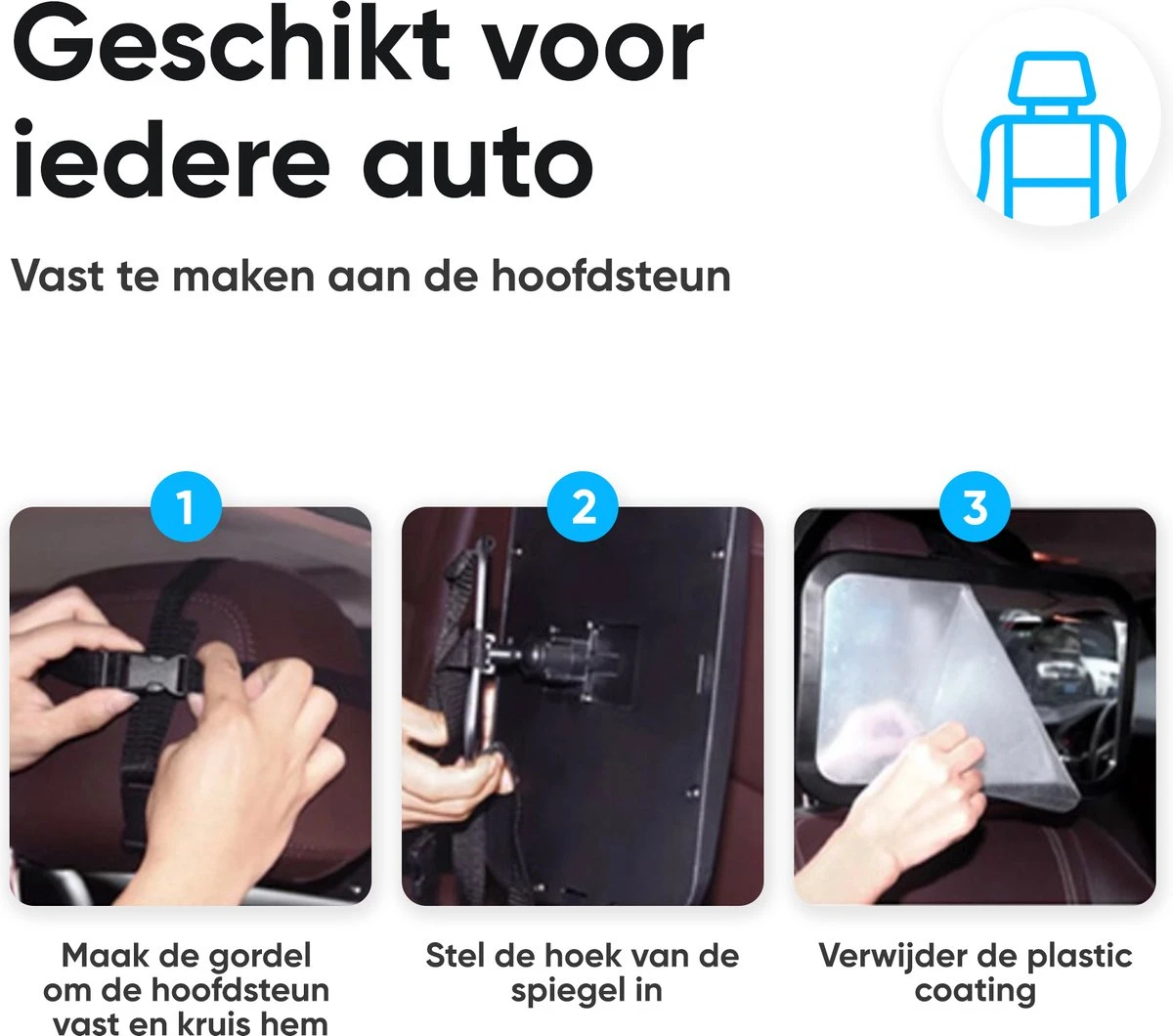 Autospiegel Baby 360° Verstelbaar Voor Hoofdsteun Autostoel -Achteruitkijkspiegel XL- Achterbankspiegel Kinderen -Baby Veiligheid Accessoires - Zwart 10 Autospiegel Baby 360° Verstelbaar Voor Hoofdsteun Autostoel -Achteruitkijkspiegel XL- Achterbankspiegel Kinderen -Baby Veiligheid Accessoires - Zwart - Afbeelding 8