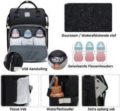Luiertas - Multifuctioneel Luiertas 3 In 1 - Met Babybedje - Met Verschoningsmatje - Zwart - Met Usb - Met Verdikt Matras -Auto Zit Verkoop 1200x1110 2