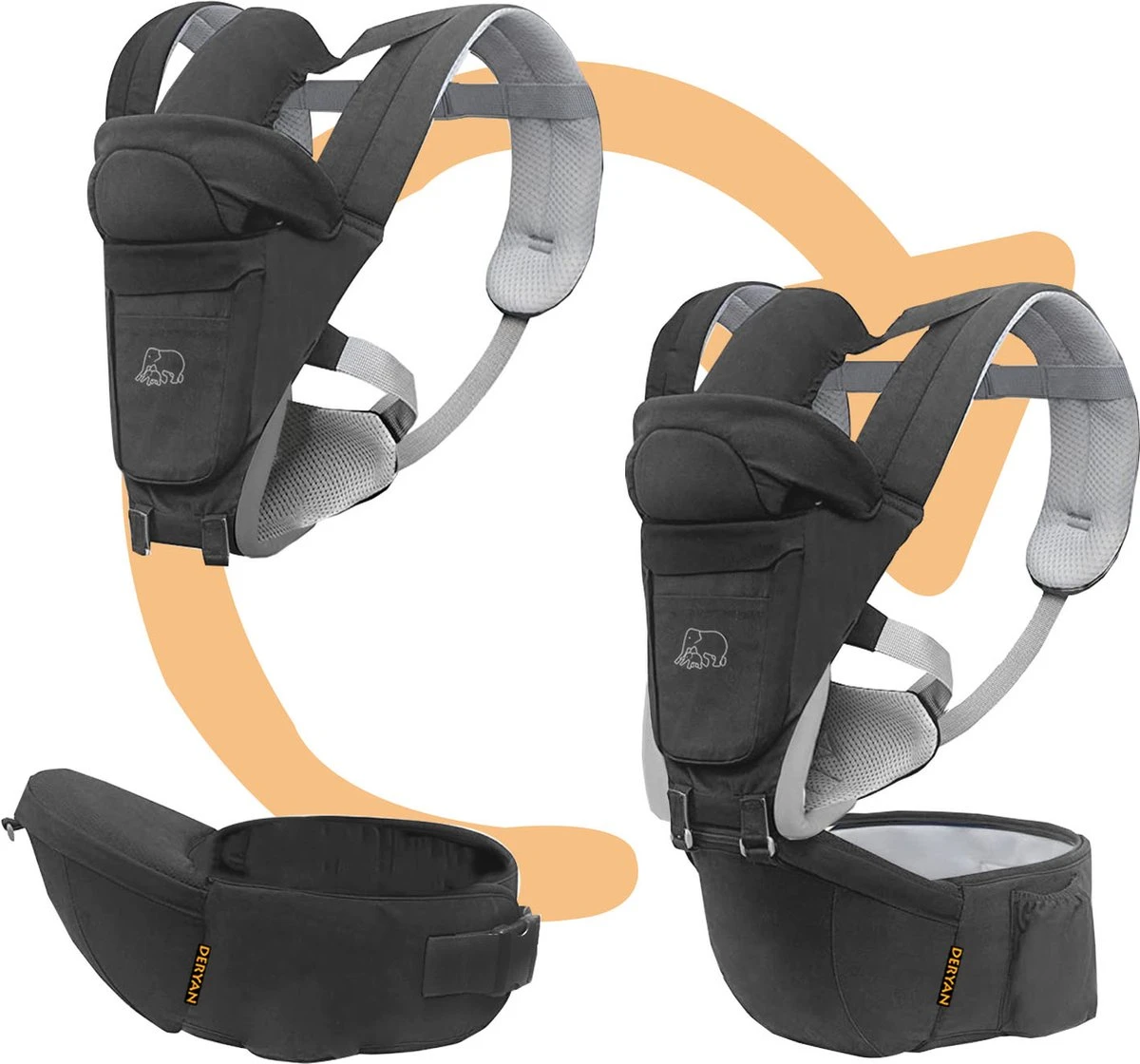 Deryan Pack Luxe Ergonomische Draagzak Babydrager + Opbergvakjes Grijs 14 Deryan Pack Luxe Ergonomische Draagzak Babydrager + Opbergvakjes Grijs - Afbeelding 12