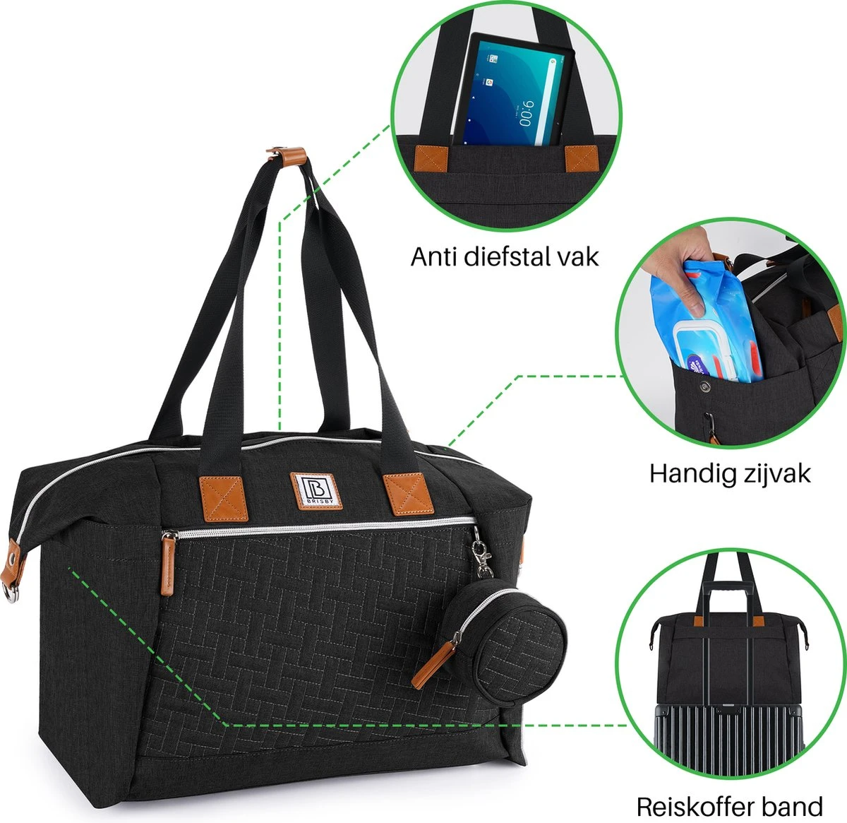 Brisby Slijtvaste Luiertas - Verzorgingstas Groot -Zwart - Inclusief Verschoonmatje - Isoleervakken - Fopspeen Houder - Makkelijk Te Bevestigen Aan De Kinderwagen 13 Brisby Slijtvaste Luiertas - Verzorgingstas Groot -Zwart - Inclusief Verschoonmatje - Isoleervakken - Fopspeen Houder - Makkelijk Te Bevestigen Aan De Kinderwagen - Afbeelding 11