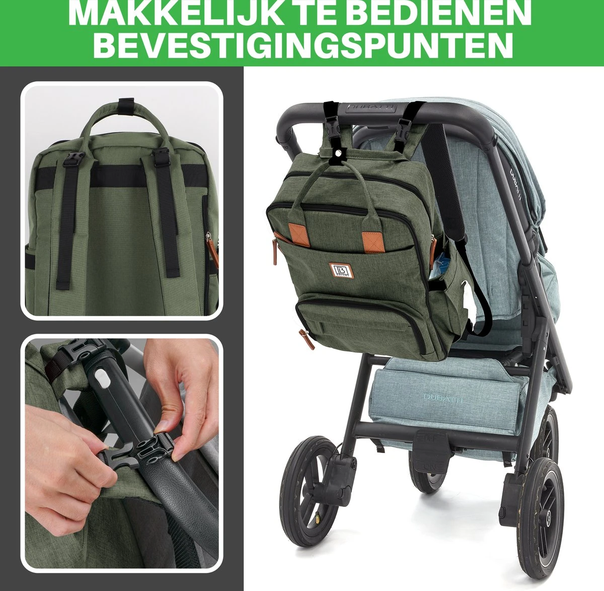 Brisby Slijtvaste Luiertas – Verzorgingstas – Met Buggymontage - Groen 4 Brisby Slijtvaste Luiertas – Verzorgingstas – Met Buggymontage - Groen - Afbeelding 2