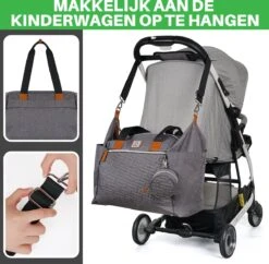 Brisby Slijtvaste Luiertas - Verzorgingstas Groot - Grijs - Inclusief Verschoonmatje - Isoleervakken - Fopspeen Houder - Makkelijk Te Bevestigen Aan De Kinderwagen -Auto Zit Verkoop 1200x1174 2