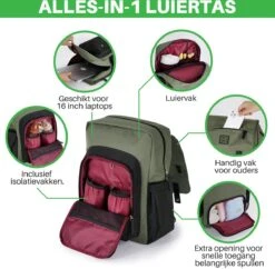 Brisby Slijtvaste Luiertas – Verzorgingstas - Two Tone Groen En Zwart - Inclusief Verschoonmatje - Isoleervakken - Met Geïntegreerde Kinderwagen Haken -Auto Zit Verkoop 1200x1177