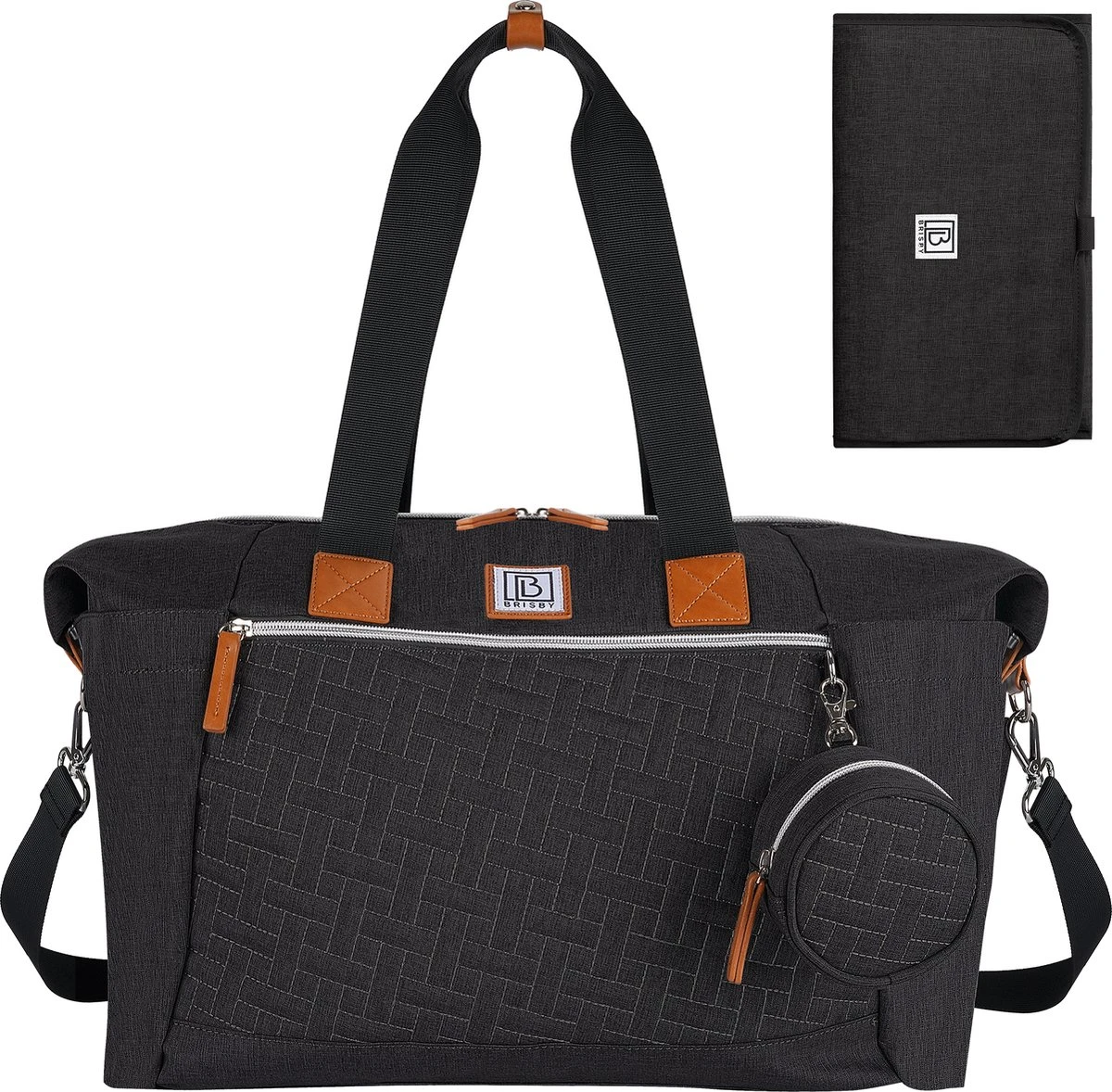 Brisby Slijtvaste Luiertas - Verzorgingstas Groot -Zwart - Inclusief Verschoonmatje - Isoleervakken - Fopspeen Houder - Makkelijk Te Bevestigen Aan De Kinderwagen 4 Brisby Slijtvaste Luiertas - Verzorgingstas Groot -Zwart - Inclusief Verschoonmatje - Isoleervakken - Fopspeen Houder - Makkelijk Te Bevestigen Aan De Kinderwagen - Afbeelding 2