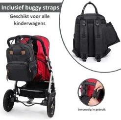 Luiertas Rugzak - Incl. Buggy / Kinderwagen Haken En Verschoningsmat - Complete Set - Zwart Van Zedar -Auto Zit Verkoop 1200x1180 3