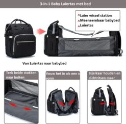 Luiertas - Multifuctioneel Luiertas 3 In 1 - Met Babybedje - Met Verschoningsmatje - Zwart - Met Usb - Met Verdikt Matras -Auto Zit Verkoop 1200x1182 4