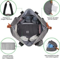 Brisby Slijtvaste Luiertas - Verzorgingstas Groot - Grijs - Inclusief Verschoonmatje - Isoleervakken - Fopspeen Houder - Makkelijk Te Bevestigen Aan De Kinderwagen -Auto Zit Verkoop 1200x1189