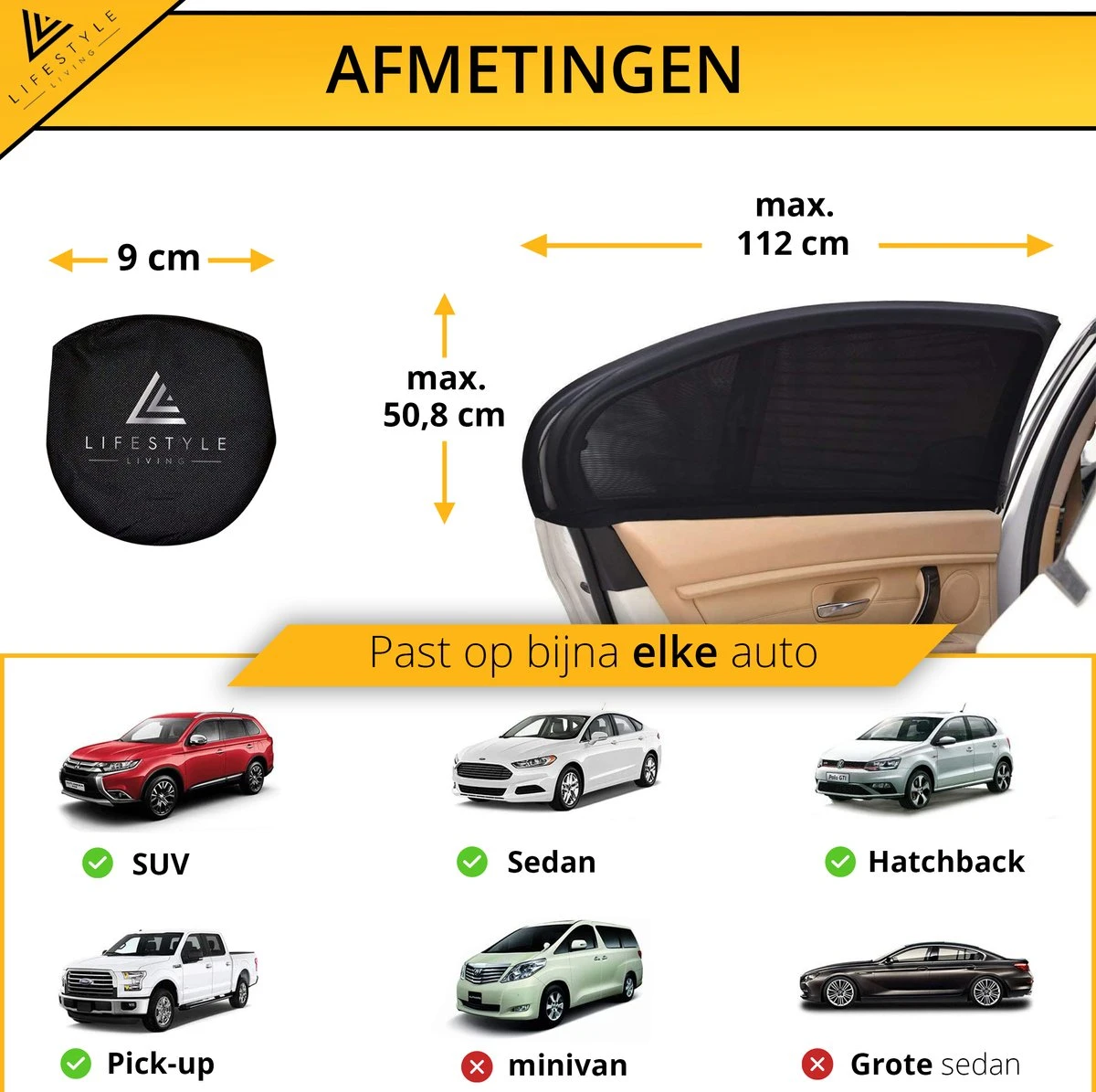 Lifestyle Living Zonnescherm – Overtrek Voor Auto Zijruit - Zonwering Voor Baby En Kind – Zonder Zuignappen – Incl. Hoes – MAX 112 X 51CM 5 Lifestyle Living Zonnescherm – Overtrek Voor Auto Zijruit - Zonwering Voor Baby En Kind – Zonder Zuignappen – Incl. Hoes – MAX 112 X 51CM - Afbeelding 3