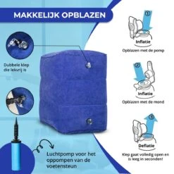 Merkloos Voetensteun - Vliegtuigbedje - Premium Quality - Reisbedje - 3 Hoogtestanden - Vliegtuig Kussen - Voetenbankje Of Poef - Met Opbergzakje & Pomp - Blauw -Auto Zit Verkoop 1200x1200 1248