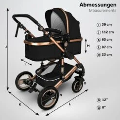 KIDUKU- 3 In 1 Combi-kinderwagen- Zwart/goud- Buggy Incl. Autostoeltje-regenhoes- Inklapbaar -Auto Zit Verkoop 1200x1200 1567
