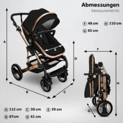 KIDUKU- 3 In 1 Combi-kinderwagen- Zwart/goud- Buggy Incl. Autostoeltje-regenhoes- Inklapbaar -Auto Zit Verkoop 1200x1200 1571