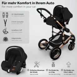 KIDUKU- 3 In 1 Combi-kinderwagen- Zwart/goud- Buggy Incl. Autostoeltje-regenhoes- Inklapbaar -Auto Zit Verkoop 1200x1200 1574