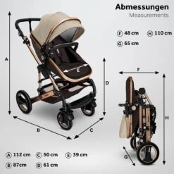 KIDUKU- 3 In 1 Combi-kinderwagen- Bruin/goud- Buggy Incl. Autostoeltje-regenhoes- Inklapbaar -Auto Zit Verkoop 1200x1200 1584