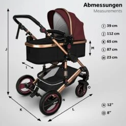 KIDUKU- 3 In 1 Combi-kinderwagen- Bordeaux- Zwart-goud- Buggy Incl. Autostoeltje-regenhoes- Inklapbaar -Auto Zit Verkoop 1200x1200 1618