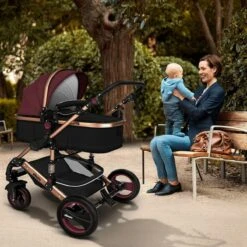 KIDUKU- 3 In 1 Combi-kinderwagen- Bordeaux- Zwart-goud- Buggy Incl. Autostoeltje-regenhoes- Inklapbaar -Auto Zit Verkoop 1200x1200 1620