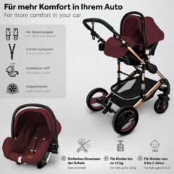 KIDUKU- 3 In 1 Combi-kinderwagen- Bordeaux- Zwart-goud- Buggy Incl. Autostoeltje-regenhoes- Inklapbaar -Auto Zit Verkoop 1200x1200 1622