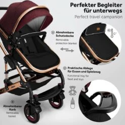 KIDUKU- 3 In 1 Combi-kinderwagen- Bordeaux- Zwart-goud- Buggy Incl. Autostoeltje-regenhoes- Inklapbaar -Auto Zit Verkoop 1200x1200 1624