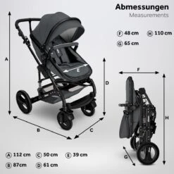 KIDUKU- 3 In 1 Combi-kinderwagen- Antraciet/zwart Buggy Incl. Autostoeltje-regenhoes- Inklapbaar -Auto Zit Verkoop 1200x1200 1641