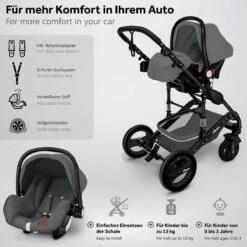 KIDUKU- 3 In 1 Combi-kinderwagen- Antraciet/zwart Buggy Incl. Autostoeltje-regenhoes- Inklapbaar -Auto Zit Verkoop 1200x1200 1642
