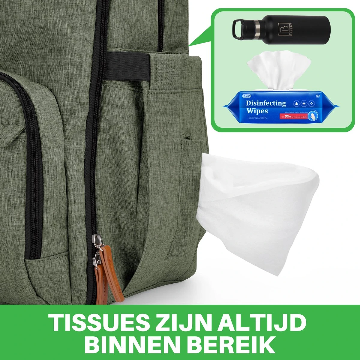 Brisby Slijtvaste Luiertas – Verzorgingstas – Met Buggymontage - Groen 13 Brisby Slijtvaste Luiertas – Verzorgingstas – Met Buggymontage - Groen - Afbeelding 11
