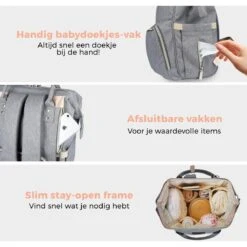 LifeGoods Luiertas Rugzak - Incl. Buggy En Kinderwagen Haken - Complete Set - 23.8 L - Grijs -Auto Zit Verkoop 1200x1200 289