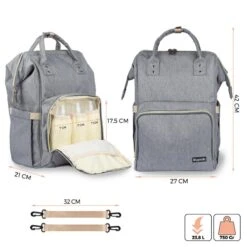 LifeGoods Luiertas Rugzak - Incl. Buggy En Kinderwagen Haken - Complete Set - 23.8 L - Grijs -Auto Zit Verkoop 1200x1200 293