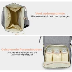 LifeGoods Luiertas Rugzak - Incl. Buggy En Kinderwagen Haken - Complete Set - 23.8 L - Grijs -Auto Zit Verkoop 1200x1200 294