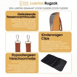 NanaBeebi Luiertas Rugzak Met Verschoonmatje - Cognac - Inclusief Flessenwarmhouder - Kinderwagenhaken En Isoleervak -Auto Zit Verkoop 1200x1200 324