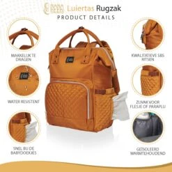 NanaBeebi Luiertas Rugzak Met Verschoonmatje - Cognac - Inclusief Flessenwarmhouder - Kinderwagenhaken En Isoleervak -Auto Zit Verkoop 1200x1200 326