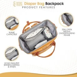 NanaBeebi Luiertas Rugzak Met Verschoonmatje - Cognac - Inclusief Flessenwarmhouder - Kinderwagenhaken En Isoleervak -Auto Zit Verkoop 1200x1200 328