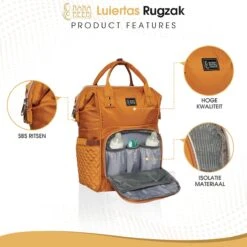 NanaBeebi Luiertas Rugzak Met Verschoonmatje - Cognac - Inclusief Flessenwarmhouder - Kinderwagenhaken En Isoleervak -Auto Zit Verkoop 1200x1200 329