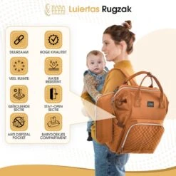 NanaBeebi Luiertas Rugzak Met Verschoonmatje - Cognac - Inclusief Flessenwarmhouder - Kinderwagenhaken En Isoleervak -Auto Zit Verkoop 1200x1200 332