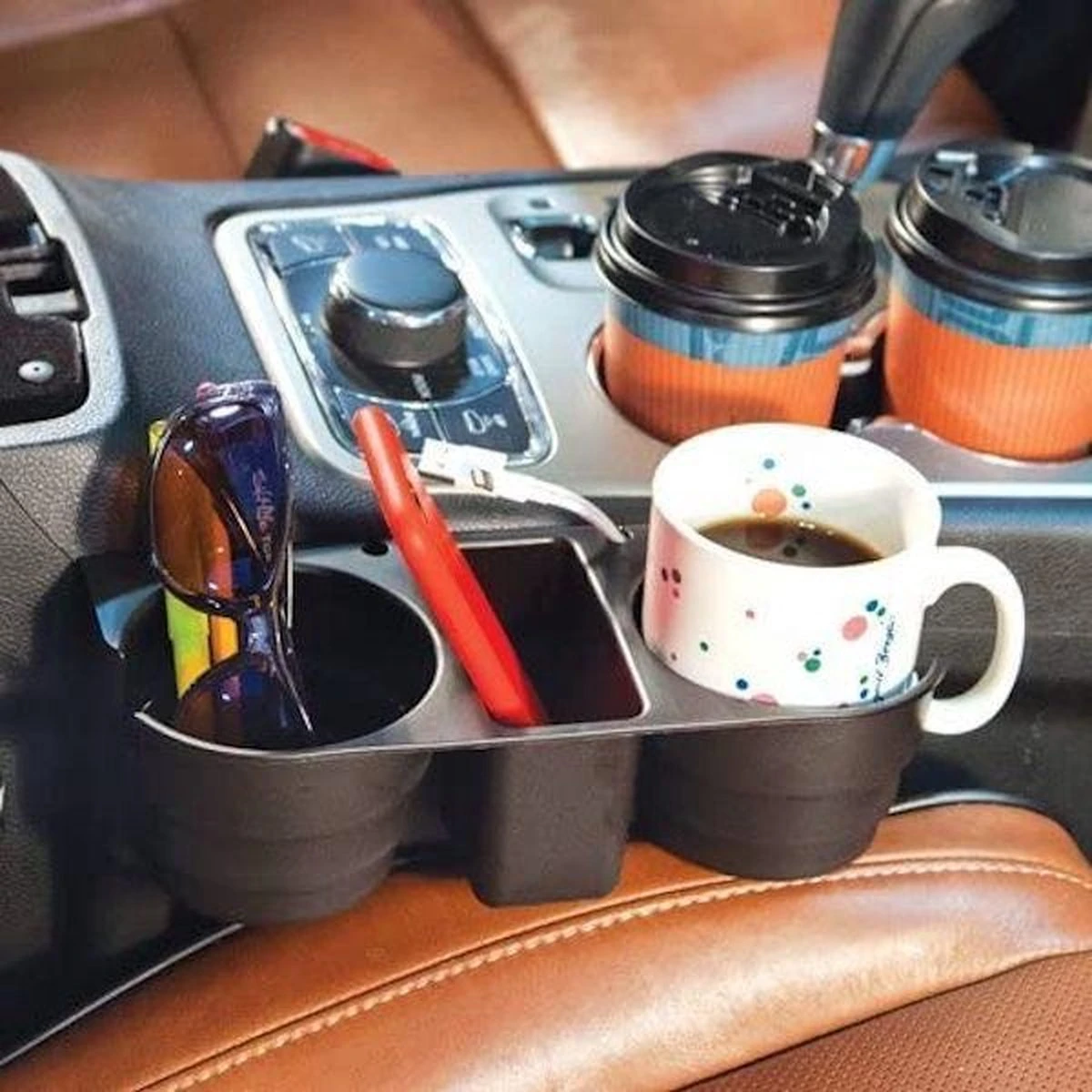 Merkloos Decopatent® Autostoel Organizer - Voor Tussen Auto Stoel / Console - Bekerhouder & Telefoonhouder - Opbergvakken - Auto Organiser 11 Merkloos Decopatent® Autostoel Organizer - Voor Tussen Auto Stoel / Console - Bekerhouder & Telefoonhouder - Opbergvakken - Auto Organiser - Afbeelding 9