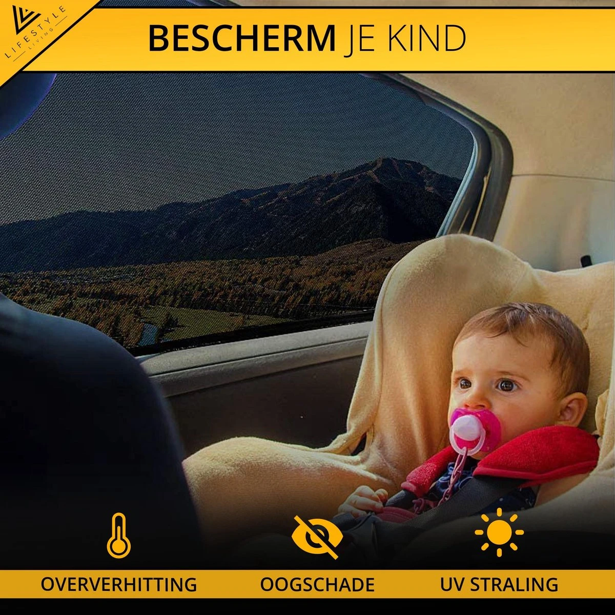 Lifestyle Living Zonnescherm – Overtrek Voor Auto Zijruit - Zonwering Voor Baby En Kind – Zonder Zuignappen – Incl. Hoes – MAX 112 X 51CM 7 Lifestyle Living Zonnescherm – Overtrek Voor Auto Zijruit - Zonwering Voor Baby En Kind – Zonder Zuignappen – Incl. Hoes – MAX 112 X 51CM - Afbeelding 5