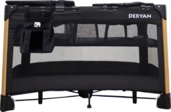 Deryan Luxe Campingbed Compleet - 120x60cm - Bodemverhoger - Verschoonblad - Opbergmand - Zwart