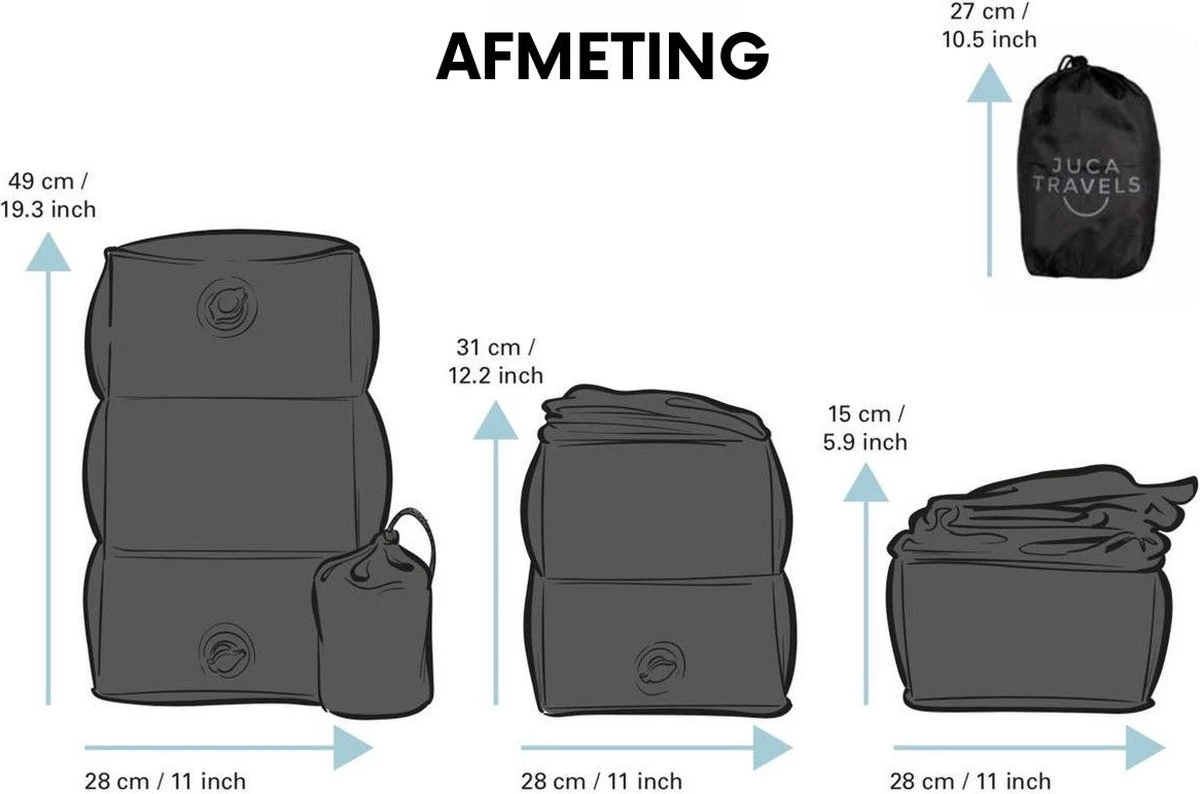 Juca Travels - Vliegtuigbedje - Voetkussen Opblaasbaar - Voetensteun - Voetenbankje - 3 Hoogte Standen - Reiskussen 9 Juca Travels - Vliegtuigbedje - Voetkussen Opblaasbaar - Voetensteun - Voetenbankje - 3 Hoogte Standen - Reiskussen - Afbeelding 7