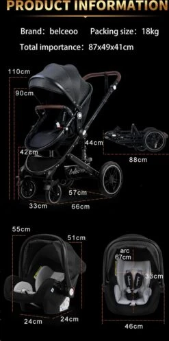 Belecoo - Luxe Kinderwagen - 3-in-1 Buggy - Opklapbare Wandelwagen - Autostoel - Wieg - Multifunctioneel - Zwart -Auto Zit Verkoop 596x1200 2