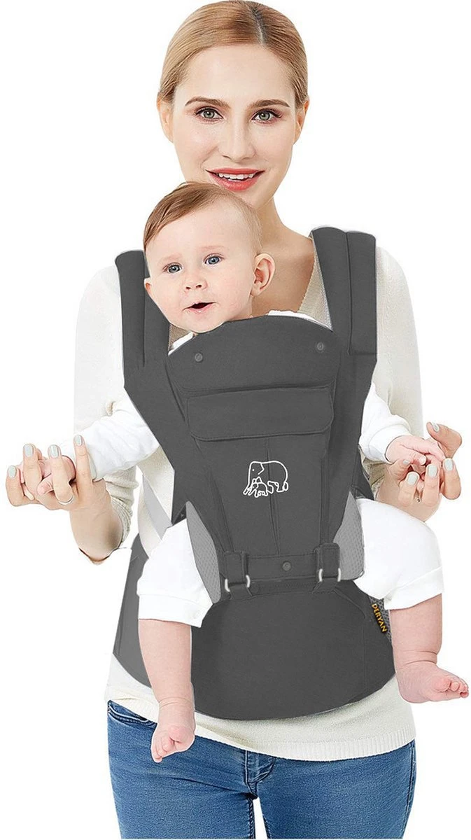 Deryan Pack Luxe Ergonomische Draagzak Babydrager + Opbergvakjes Grijs 3 Deryan Pack Luxe Ergonomische Draagzak Babydrager + Opbergvakjes Grijs