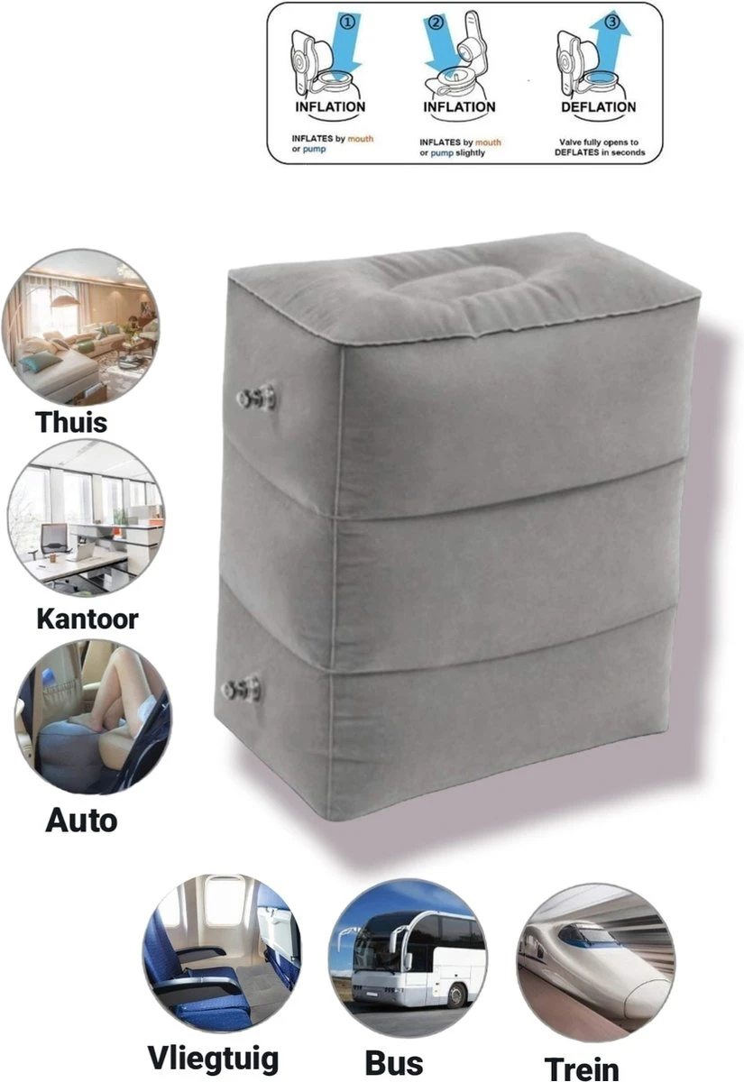 Merkloos Vliegtuigbedje - Voetkussen Opblaasbaar - Voetensteun - Voetenbankje - 3 Hoogte Standen - Reiskussen 7 Merkloos Vliegtuigbedje - Voetkussen Opblaasbaar - Voetensteun - Voetenbankje - 3 Hoogte Standen - Reiskussen - Afbeelding 5