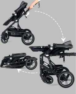Belecoo - Luxe Kinderwagen - 3-in-1 Buggy - Opklapbare Wandelwagen - Autostoel - Wieg - Multifunctioneel - Zwart -Auto Zit Verkoop 981x1200 10